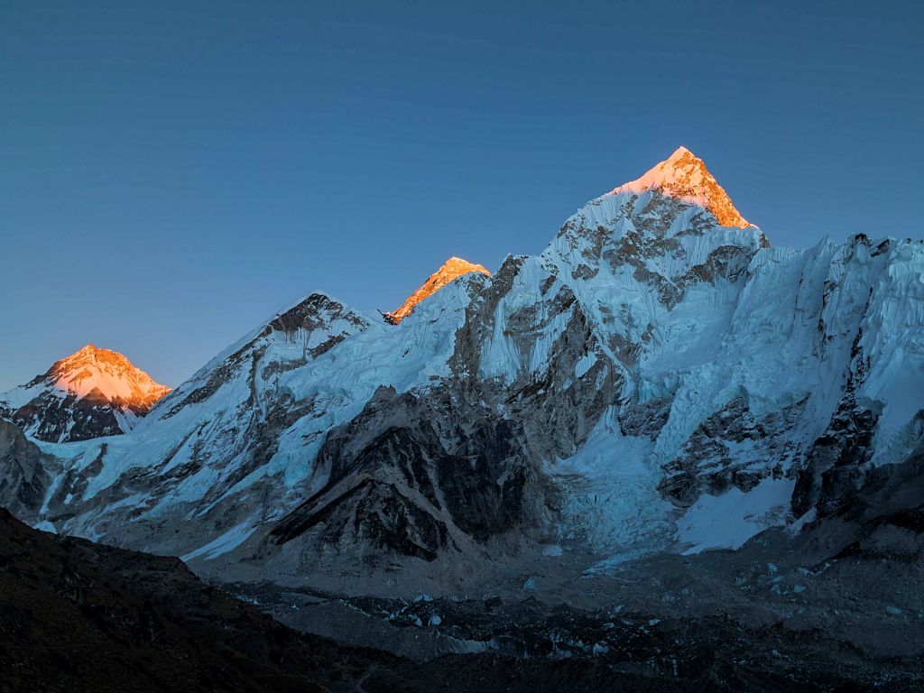 Sunset on Mont Everest range in Nepal EBC trek