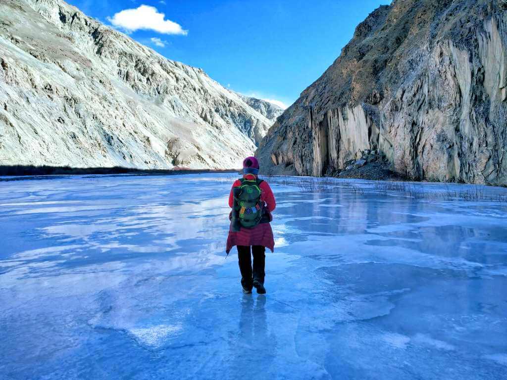 Trekker Walking on Chadar Trek Ladakh India - Ladakh and Zanskar Valley Trips and Treks