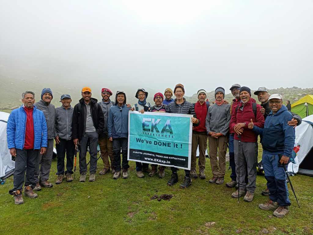 Guests completing the trek with EKA Banner_Kashmir Great Lakes_Eka Experiences