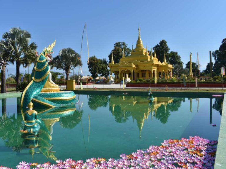 Dragon statue and reflection of Golden Pagoda of Namsai Arunachal Pradesh Tour_Eka Experiences1