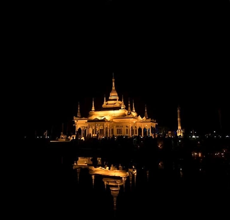 Night view reflection of Golden Pagoda of Namsai Arunachal Pradesh Tour
