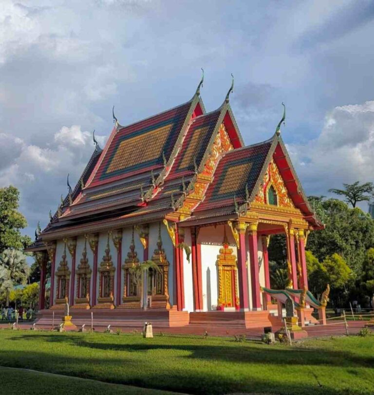 Thai - Burmese style architecture of a temple in Golden Pagoda of Namsai Arunachal Pradesh Tour